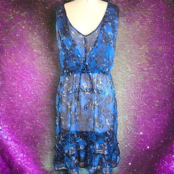 Converse sheer blue black abstract coverall ruffle dress - Picture 2 of 7
